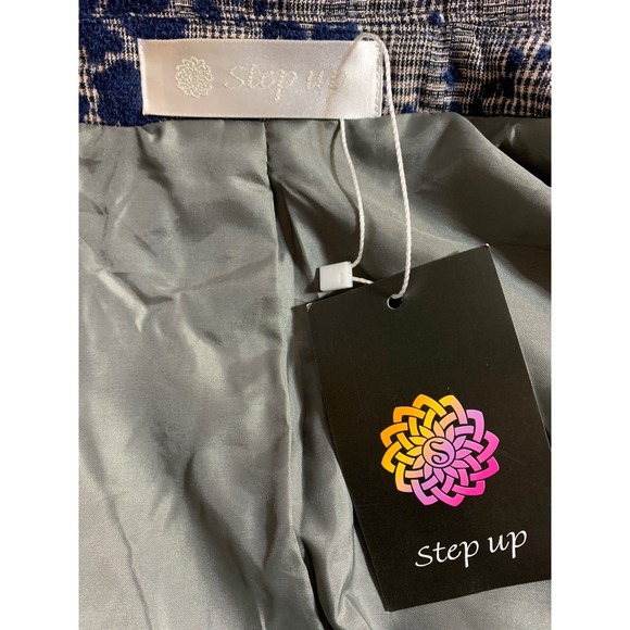 New Step Up Linen Silk Floral Houndstooth Blazer Blue Gray Women's Size 8 (38) - Picture 7 of 10